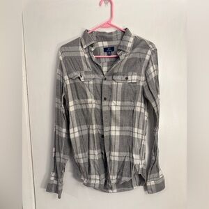 Mens xs flannel Gray and White Plaid Button-Up Shirt George